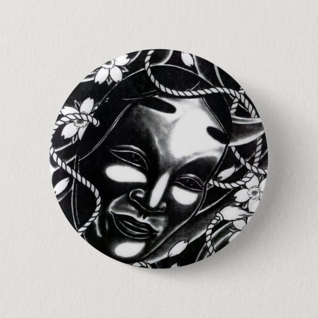 Oni Kabuki Mask 6 Cm Round Badge (Front)
