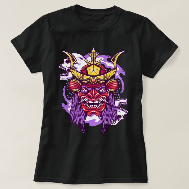 Oni Mask and Skull T-Shirt (Design Front)