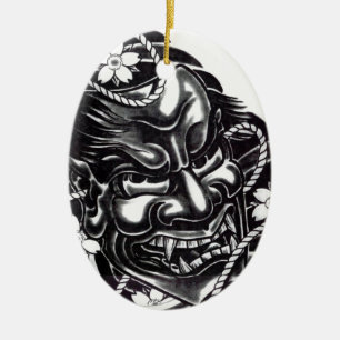 Oni Mask Japanese Design Ceramic Tree Decoration