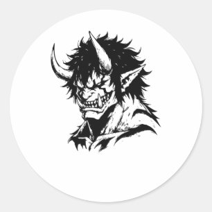 Oni Yokai Japanese Outline Portrait Sticker 