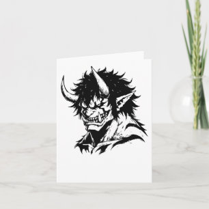 Oni Yokai Japanese Outline Portrait Sticker  Card