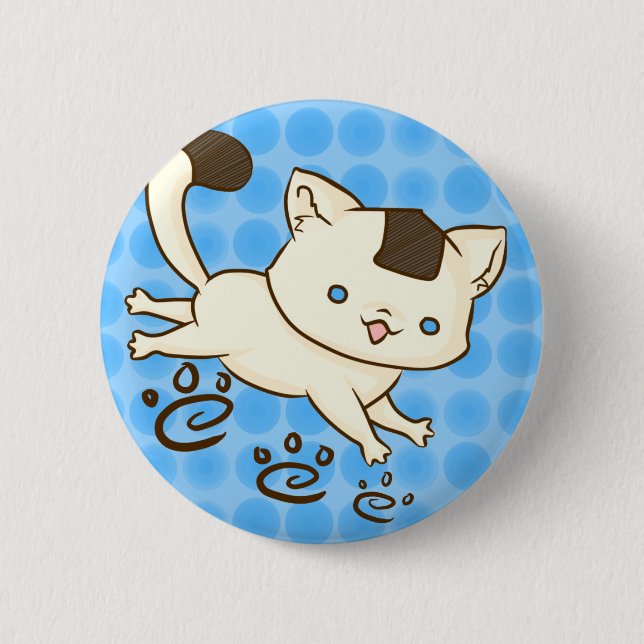 Onigiri Cat Frolic Button (Blue) (Front)