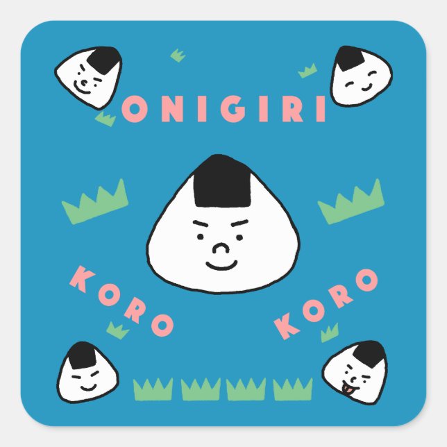 Onigiri Koro Koro (the Rolling Rice Balls) Square Sticker (Front)