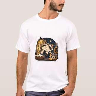 Onigiri Night Shift Cat T-Shirt | Japanese Food Ca