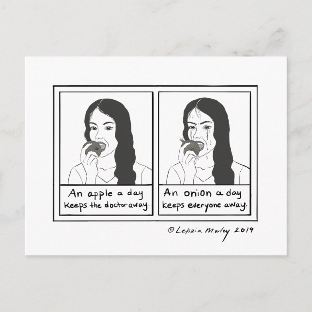 Onion a day keeps everyone away comic ink drawing postcard (Front)