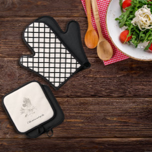 Onion and garlic kitchen Black Oven Mitt & Pot Holder Set