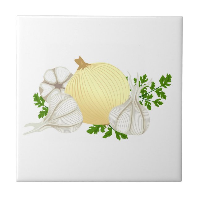 Onion & Garlic Kitchen Ceramic Tile (Front)