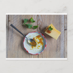 Onion pineapple chutney on rustic wood postcard