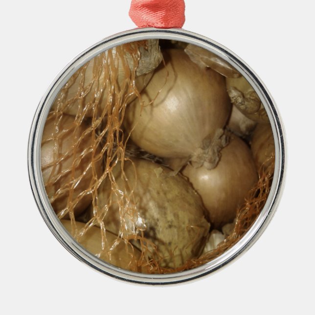 Onions In Net, Food Vegetables, Spicy Cooking Metal Ornament (Front)
