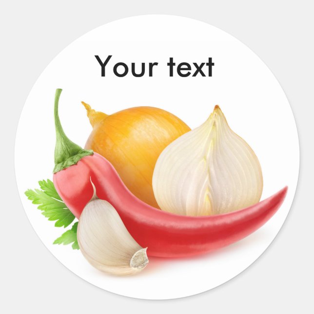 Onions, pepper and garlic classic round sticker (Front)