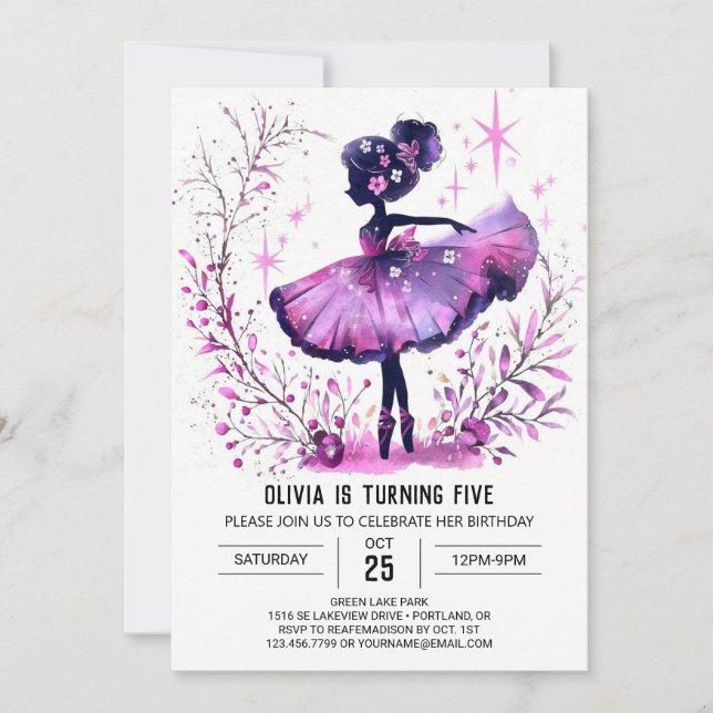 Online Children Ballerina Birthday Invitation (Front)