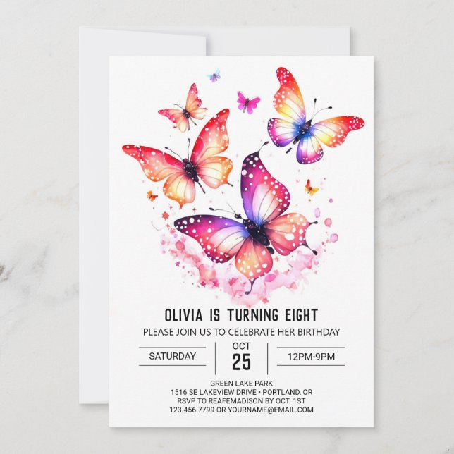 Online Custom Butterfly Girl Birthday Invitation (Front)