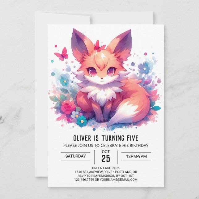 Online Elegant Fox Birthday Invitation (Front)