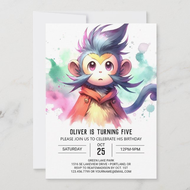 Online Elegant Monkey Birthday Invitation (Front)