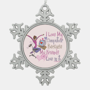 Online Friends Saying Design Snowflake Pewter Christmas Ornament