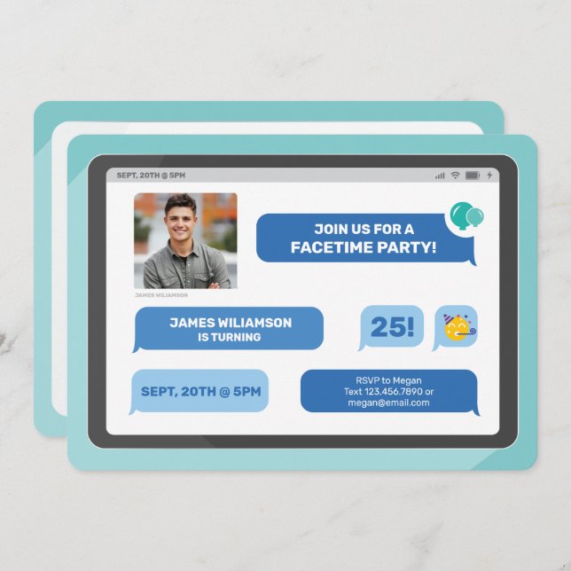 Online Group Video Chat Tablet Text Message Party Invitation (Front/Back)