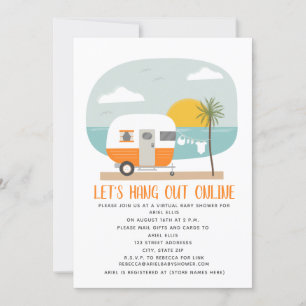 Online Orange Beach Camper Virtual Baby Shower Invitation