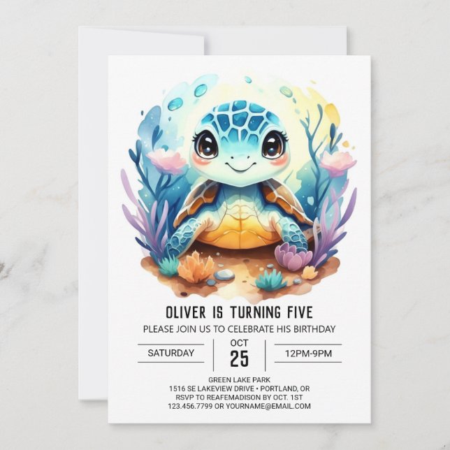 Online Pastel Aquatic Turtle Boy Birthday Invitation (Front)