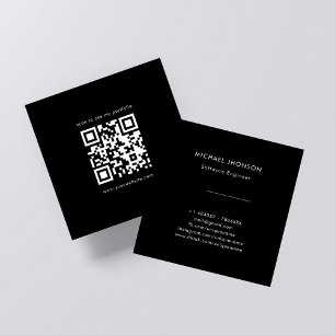 Online Presence QR Code Portfolio Black & White Square Business Card
