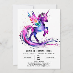Online Purple Unicorn Digital Birthday Invitation