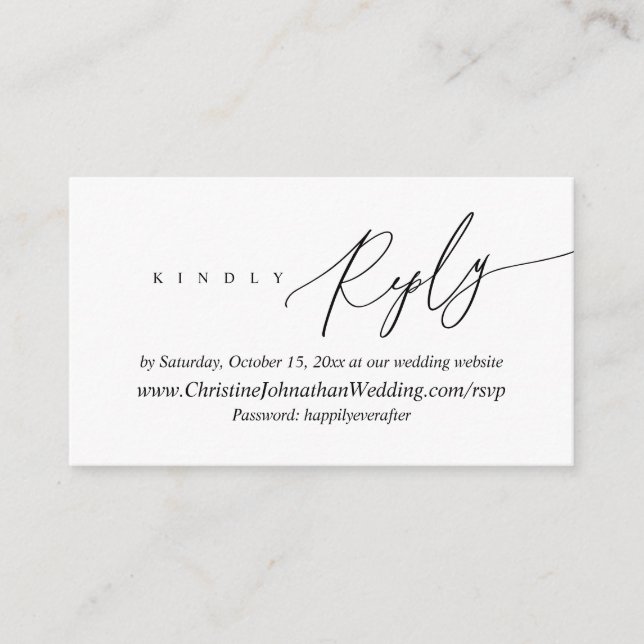 Online RSVP, Modern Minimal Black script Enclosure Card (Front)