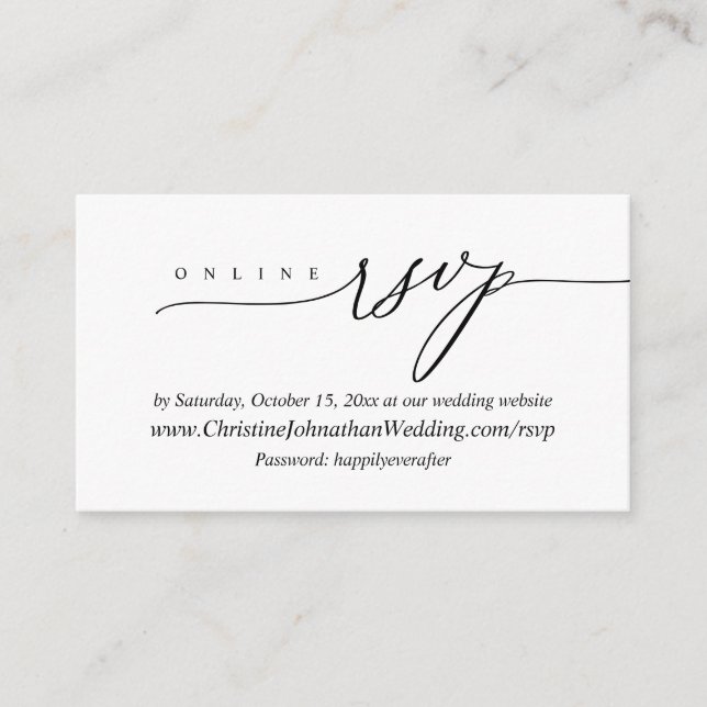 Online RSVP, Modern Minimal Black script Enclosure Card (Front)