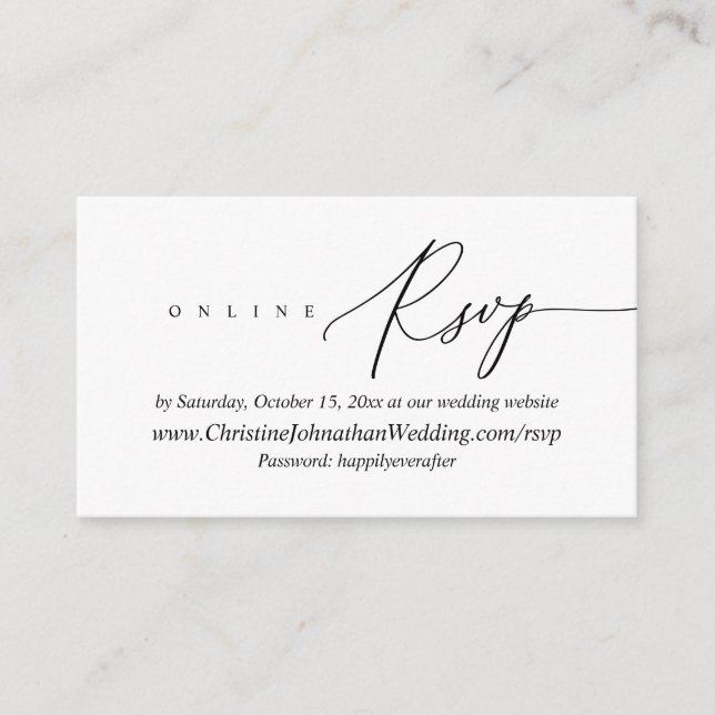 Online RSVP, Modern Minimal Black script Enclosure Card (Front)