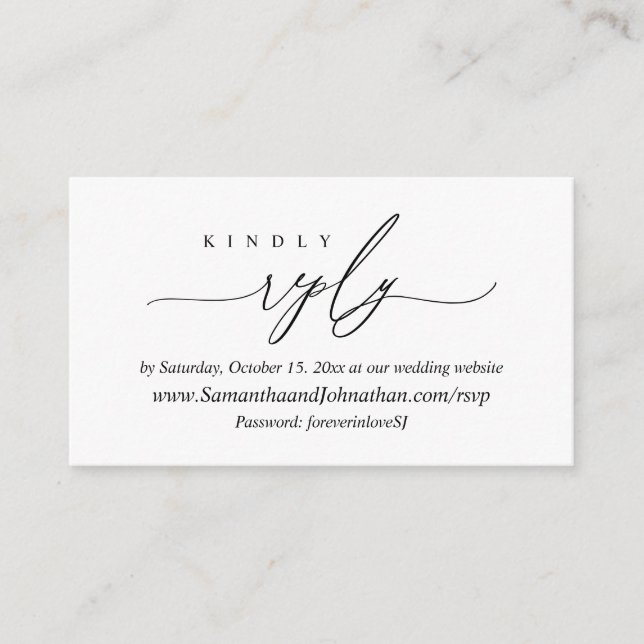 Online RSVP, Modern Simple Black Calligraphy Enclosure Card (Front)