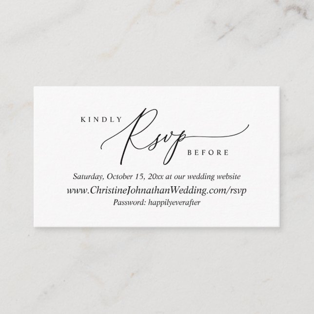 Online RSVP, Modern Simple Black script Enclosure  Card (Front)