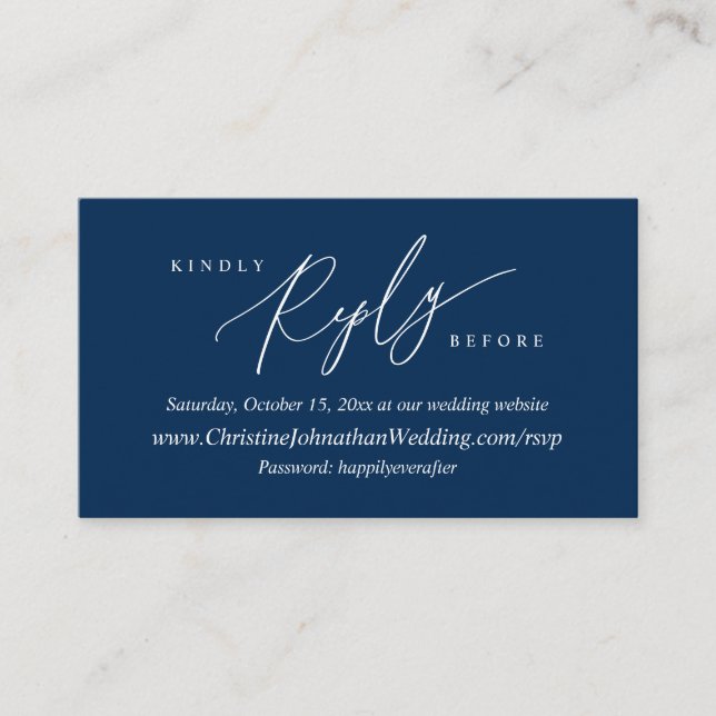 Online RSVP, Modern Simple Navy Blue Calligraphy E Enclosure Card (Front)