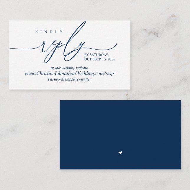 Online RSVP, Modern Simple Navy Blue Calligraphy Enclosure Card (Front/Back)