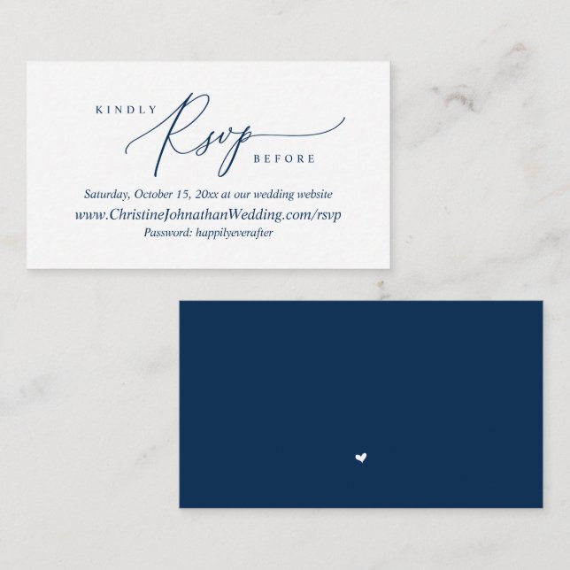 Online RSVP, Modern Simple Navy Blue Script Enclosure Card (Front/Back)