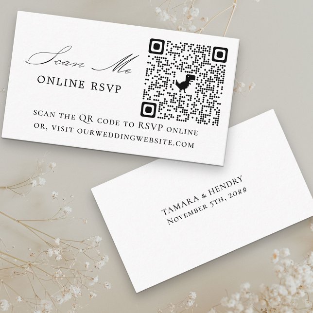 Online RSVP QR Code Black White Wedding Website Enclosure Card (Creator Uploaded)