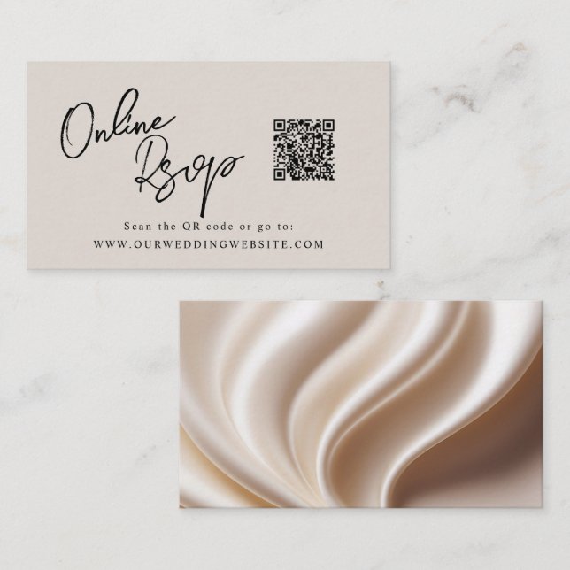 Online RSVP QR Code pink satin website Business Card (Front/Back)