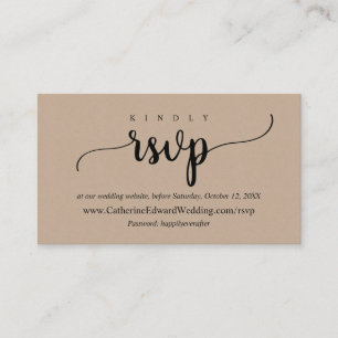 Online RSVP website, Black Script, Brown Kraft Enclosure Card