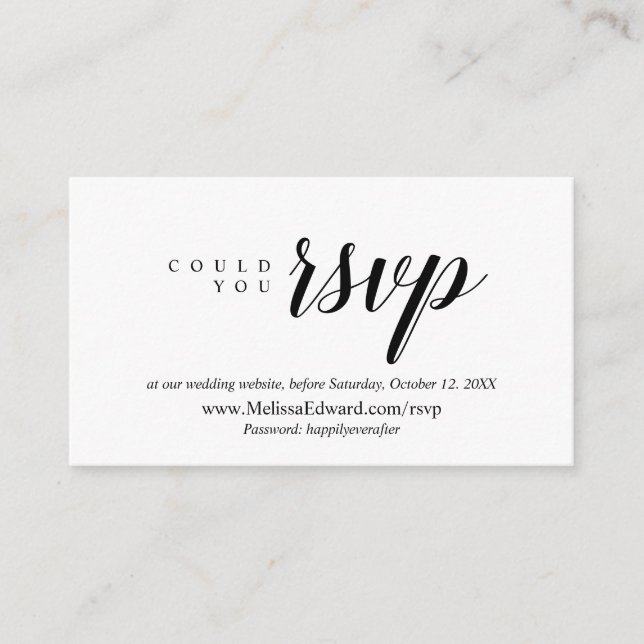 Online RSVP website, Modern Classy Minimalist  Enclosure Card (Front)