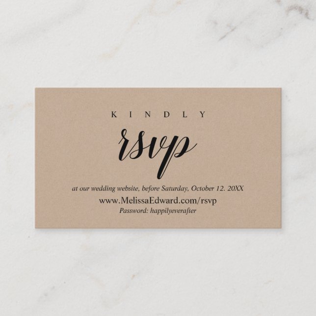 Online RSVP website, Rustic Brown Kraft Enclosure Card (Front)