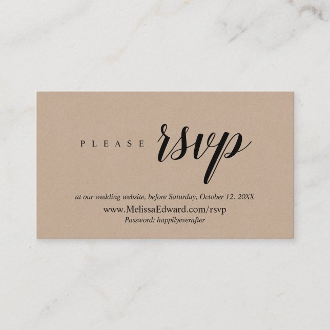 Online RSVP website, Rustic Brown Kraft Enclosure Card (Front)