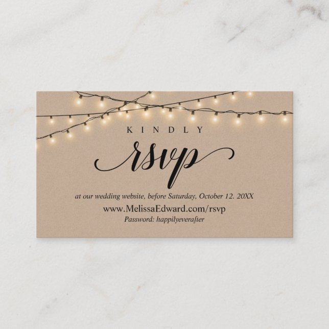 Online RSVP website, String Lights Kraft Enclosure Card (Front)