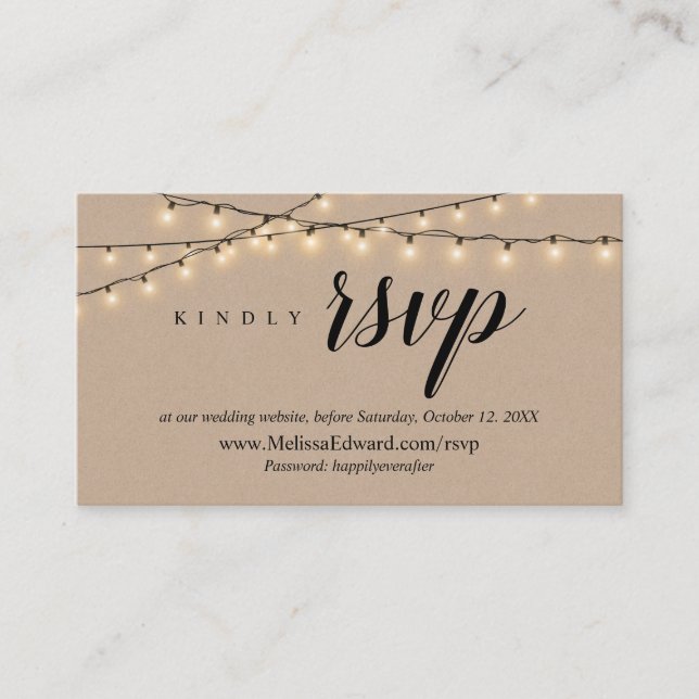 Online RSVP website, String Lights Kraft Enclosure Card (Front)