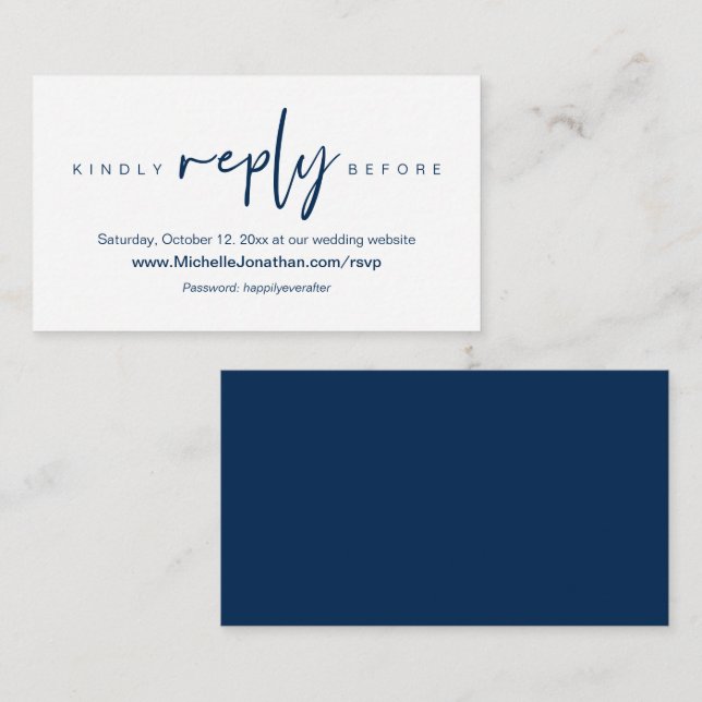 Online RSVP, Wedding website, Password, Reminder   Enclosure Card (Front/Back)