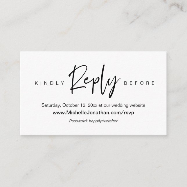 Online RSVP, Wedding website, Password, Reminder  Enclosure Card (Front)