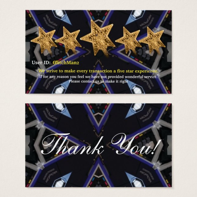 Online Seller five star rating feedback card (Front & Back)