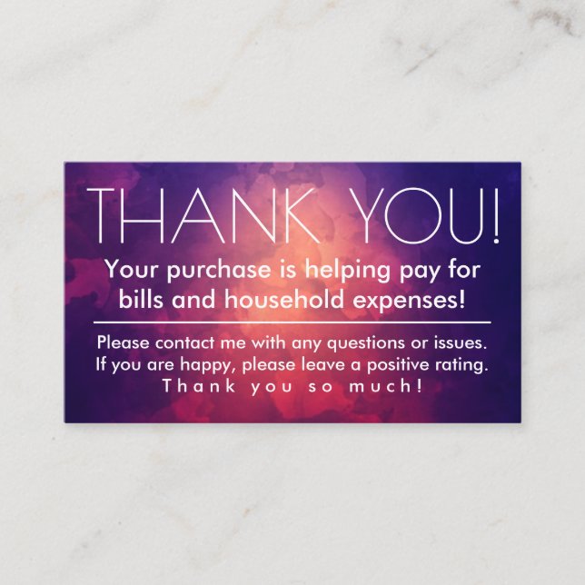 Online Seller Store Thank You Business Card Insert (Front)