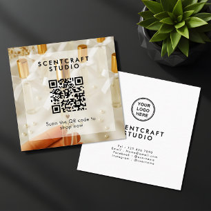 Online Shop Modern Photo Overlay QR Code Square Business Card