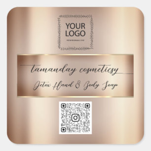 Online Shop QRCode Logo Photo Product Rose Gold Square Sticker