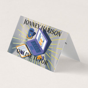 Online Tutor Instructor Virtual Learning Silver  Business Card