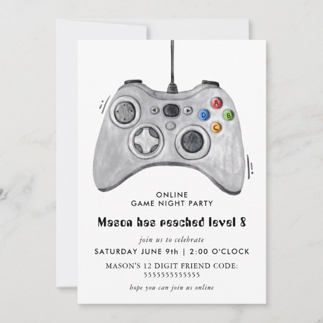 Online Video Game Birthday Party Invitation (Front)