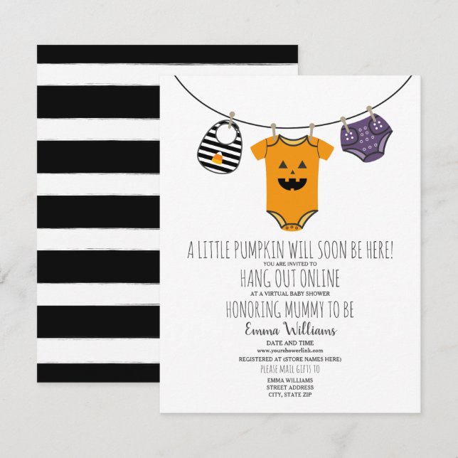 Online Virtual Halloween Pumpkin Baby Shower Invitation (Front/Back)