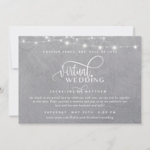 Online Virtual Wedding Grey Silver, String Lights Save The Date